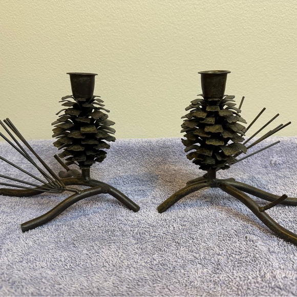 Brown metal pine cone candle holders. - Picture 1 of 7